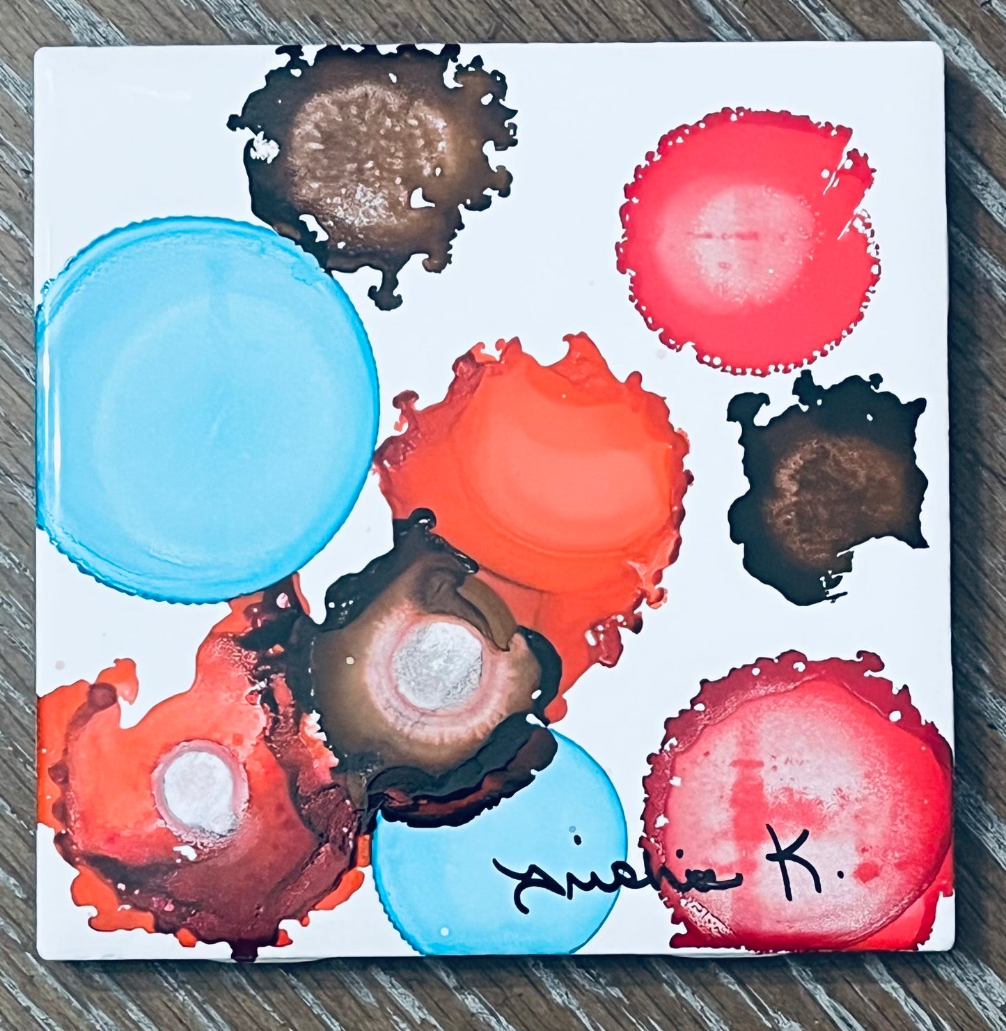 Abstract Drink Coaster Artist Painted Tiles Blue / Turquoise / Red / Orange / Brown
